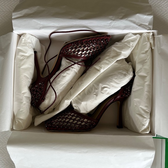 Bottega Veneta Sparkle Stretch Embellished Sandals, Bordeaux, Size 37 - Picture 7 of 16